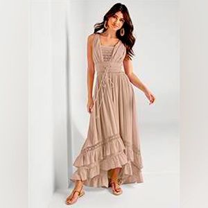 Venus Tiered Lace Trim Maxi Dress - Size L. NWOT.